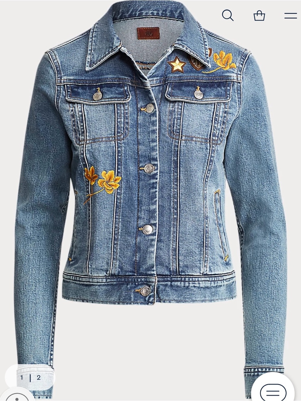 Polo by Ralph Lauren Light Blue Denim Jacket with Yellow Floral Embroidery
